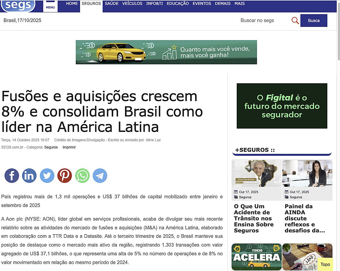 Fuses e aquisies crescem 8% e consolidam Brasil como lder na Amrica Latina